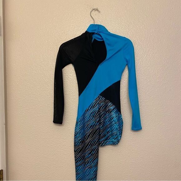 WEISSMAN Dance Costume Aqua blue velvet one leg unitard Elements 12687 IC 7/8 - Picture 3 of 11